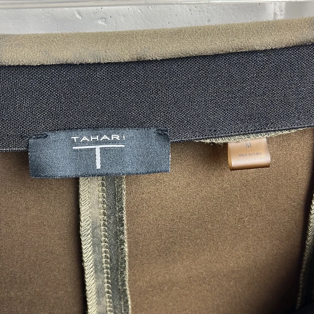 TAHARI Faux Leather jegging Tie Dye Olive Green Black size medium